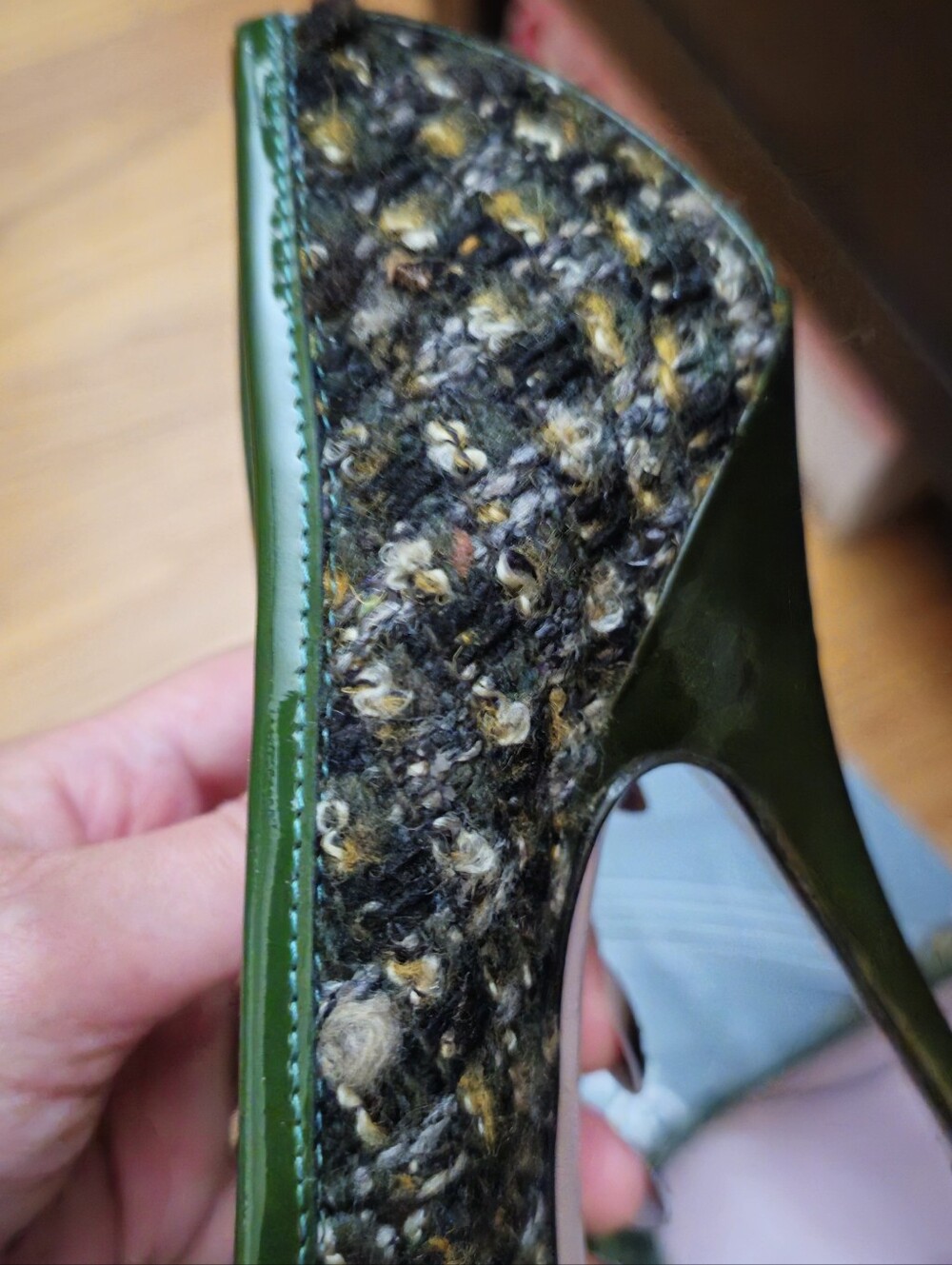 Red V Green Tweed Heels with Bow - Picture 3 of 10
